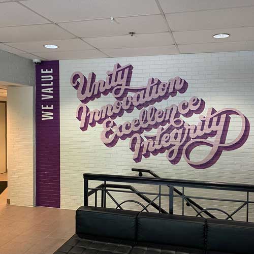 This morale-boosting mural features the chapter’s core values and inspires employees in their difficult work of helping people with developmental disabilities live fulfilling lives.